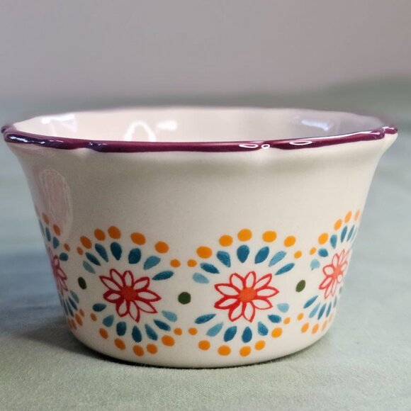 Set of 2‎ Vintage Pioneer Woman Baking Ramekins Flea Market Pattern Stoneware - Picture 3 of 9